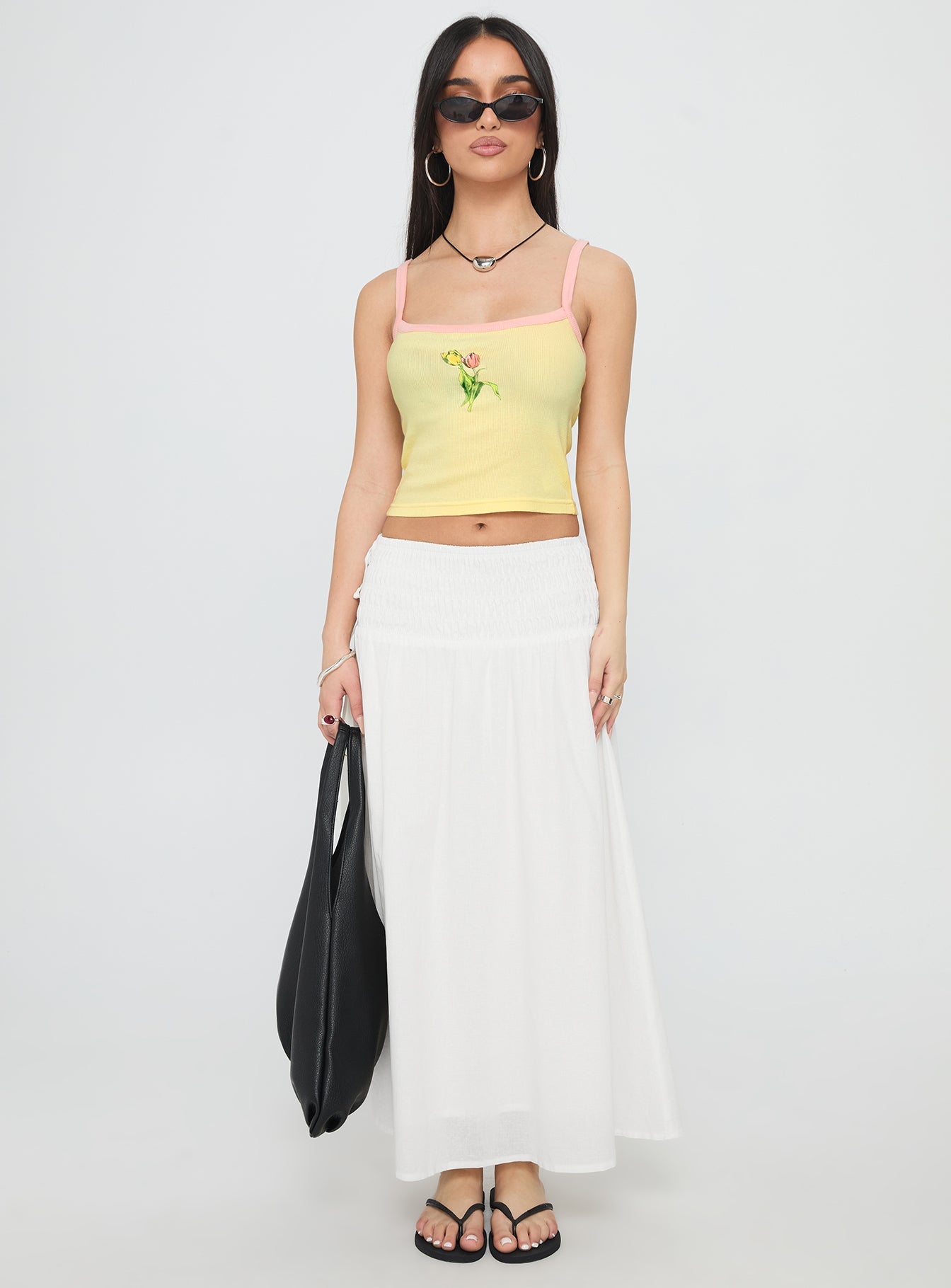 Vence Ruched Maxi Skirt White