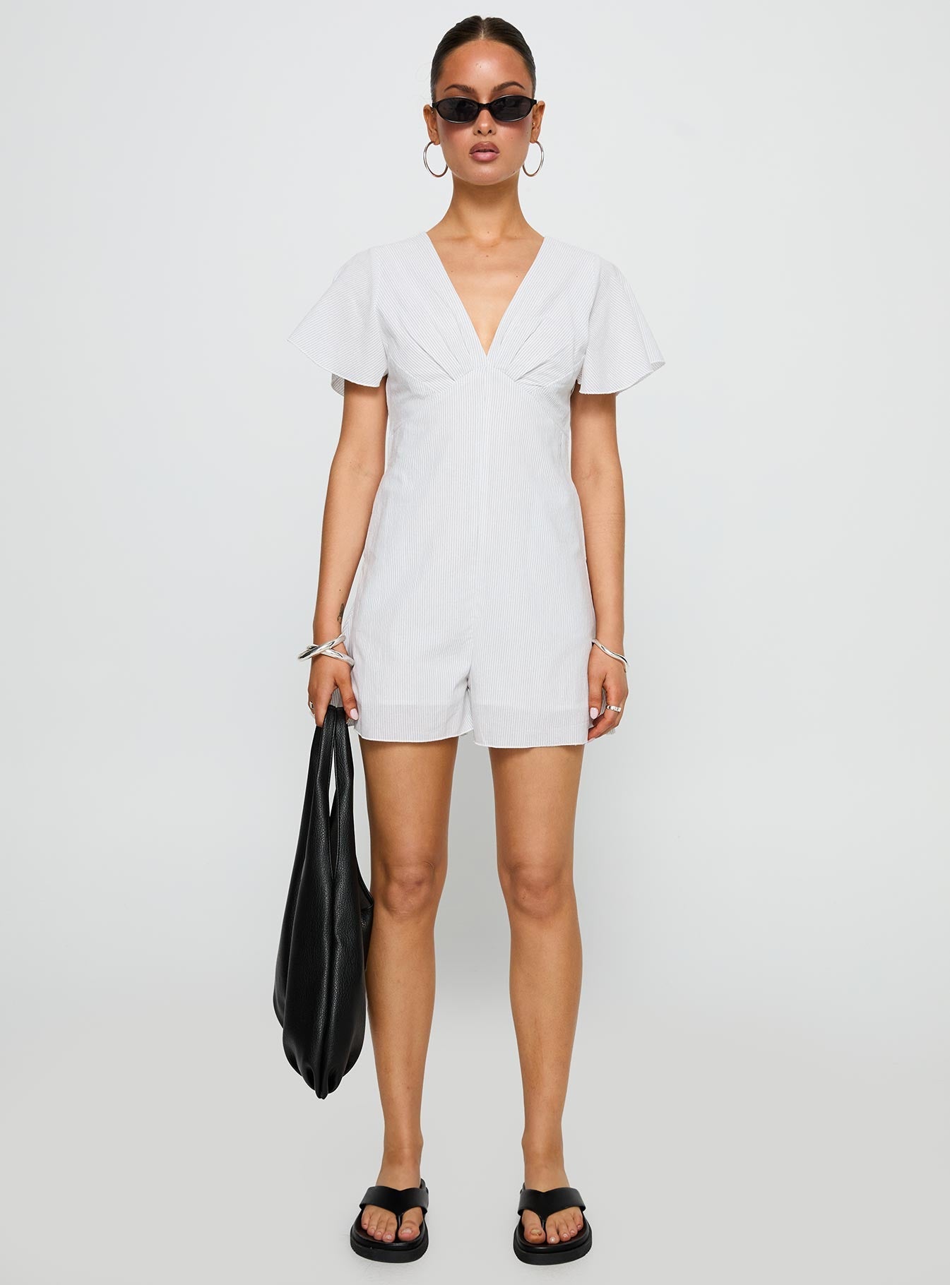 Full Of Strangers Playsuit White Stripe