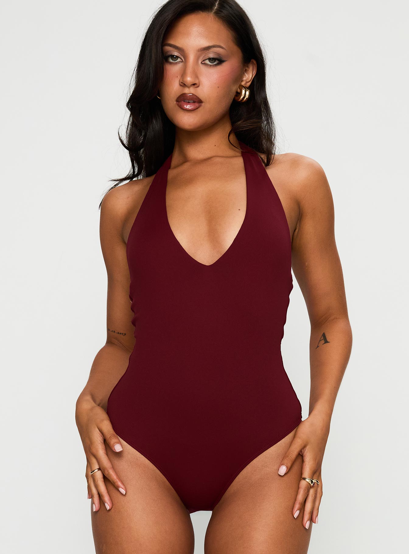 Someone New Halter Bodysuit Burgundy
