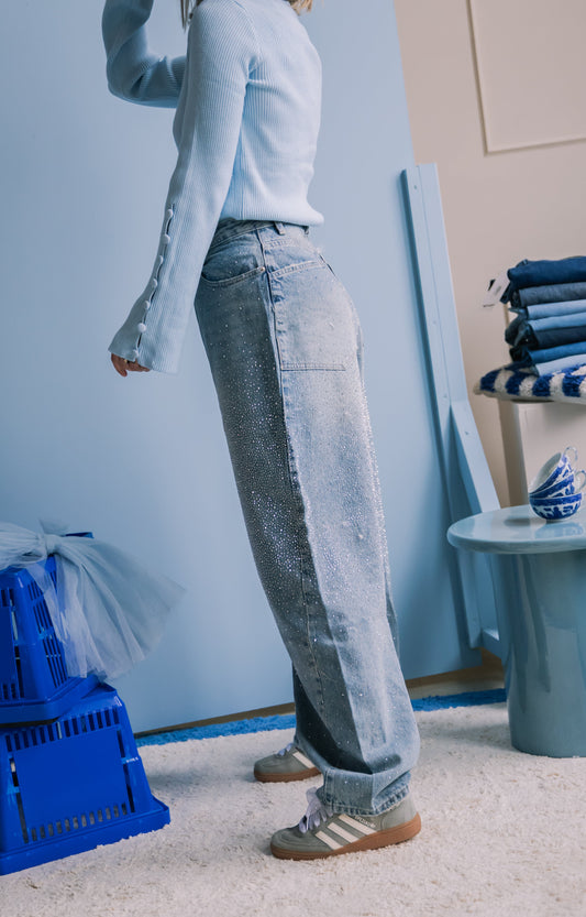 Abbey Balloon Strass Jeans - Blauw