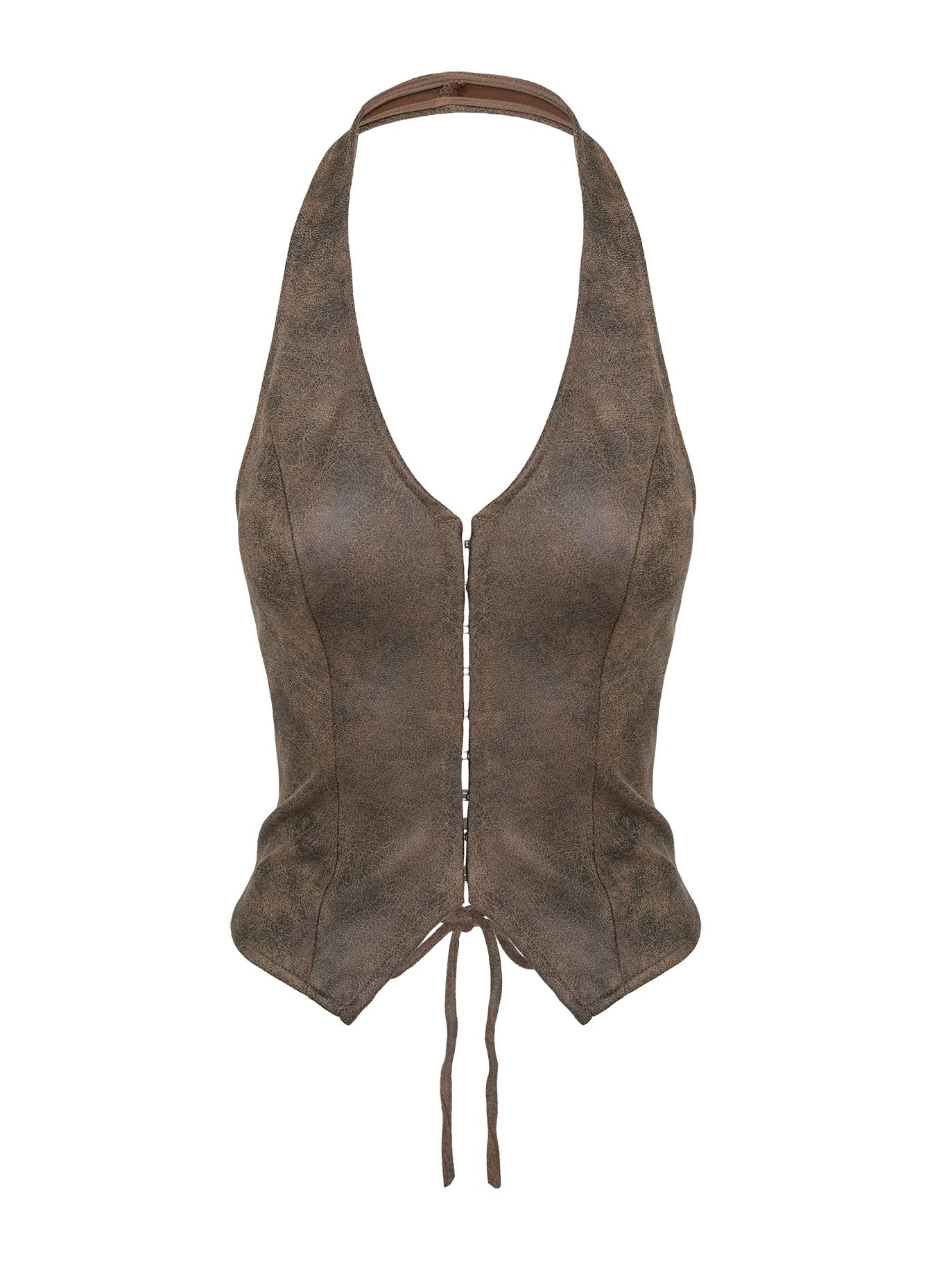 Running Away Faux Leather Halter Top Brown