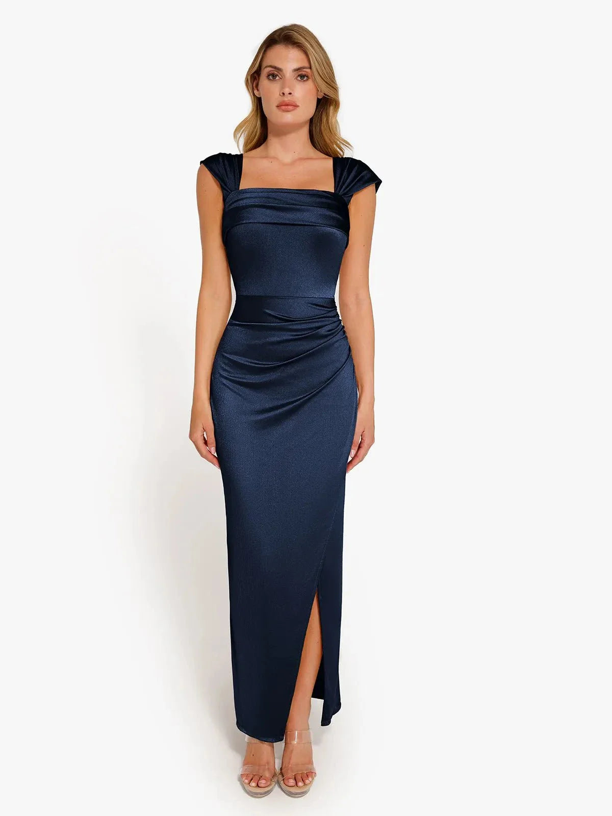 Shapewear Off Shoulder Shine Ruched Sculpting Maxi Dress