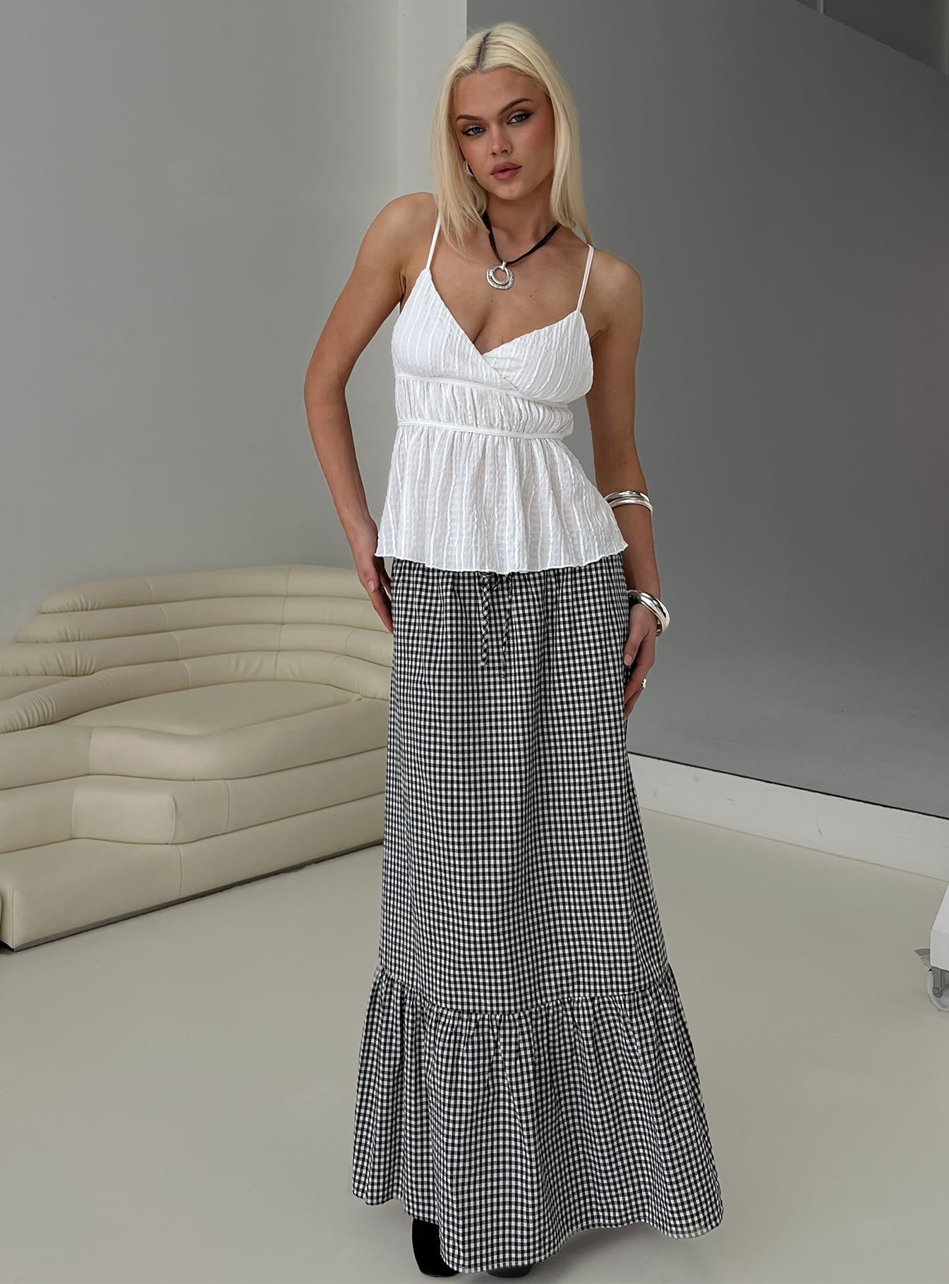 Modern Girl Maxi Skirt Black / White Gingham