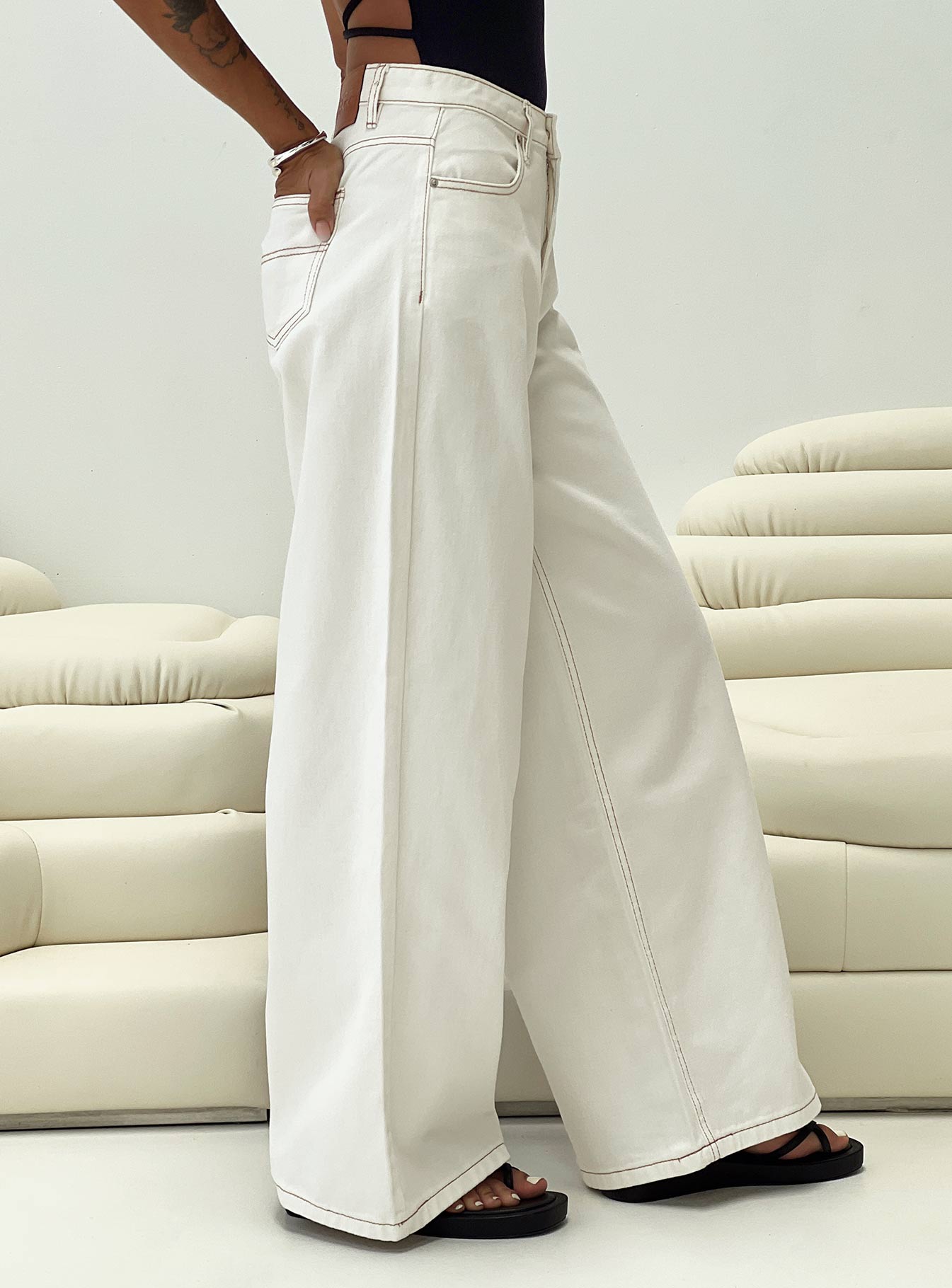 Naylor Wide Leg Jeans Cream Tall