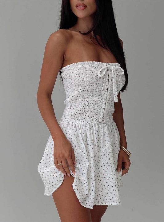 How To Love Tie Detail Romper White Floral