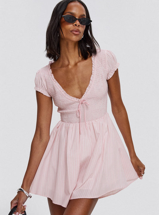 Wescott Stripe Playsuit Pink / White
