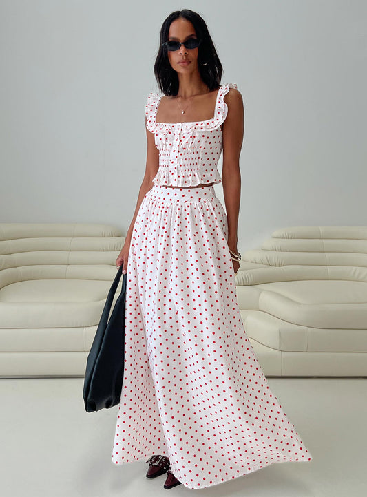 Valerio Maxi Skirt White / Red