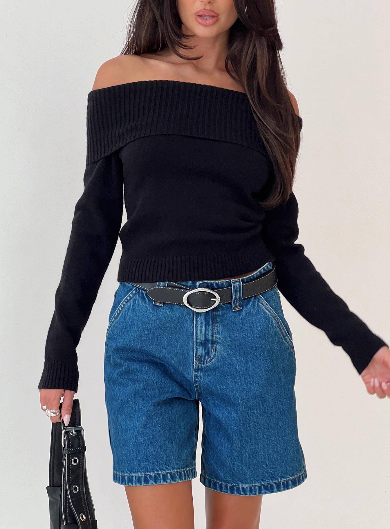 One For Me Off The Shoulder Long Sleeve Sweater Black