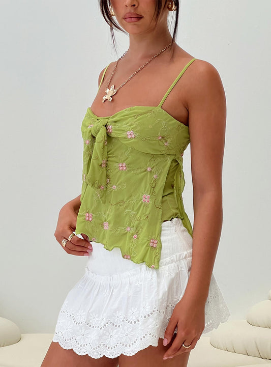 Paislie Mesh Top Sage Green