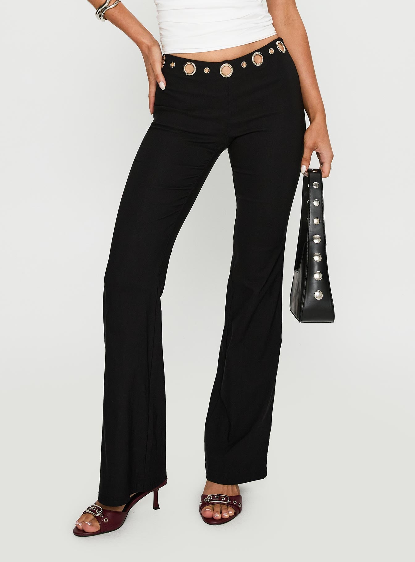 True Grit Eyelet Flare Pants Black