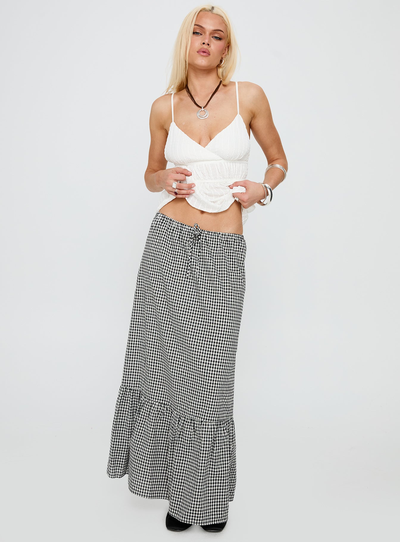 Modern Girl Maxi Skirt Black / White Gingham