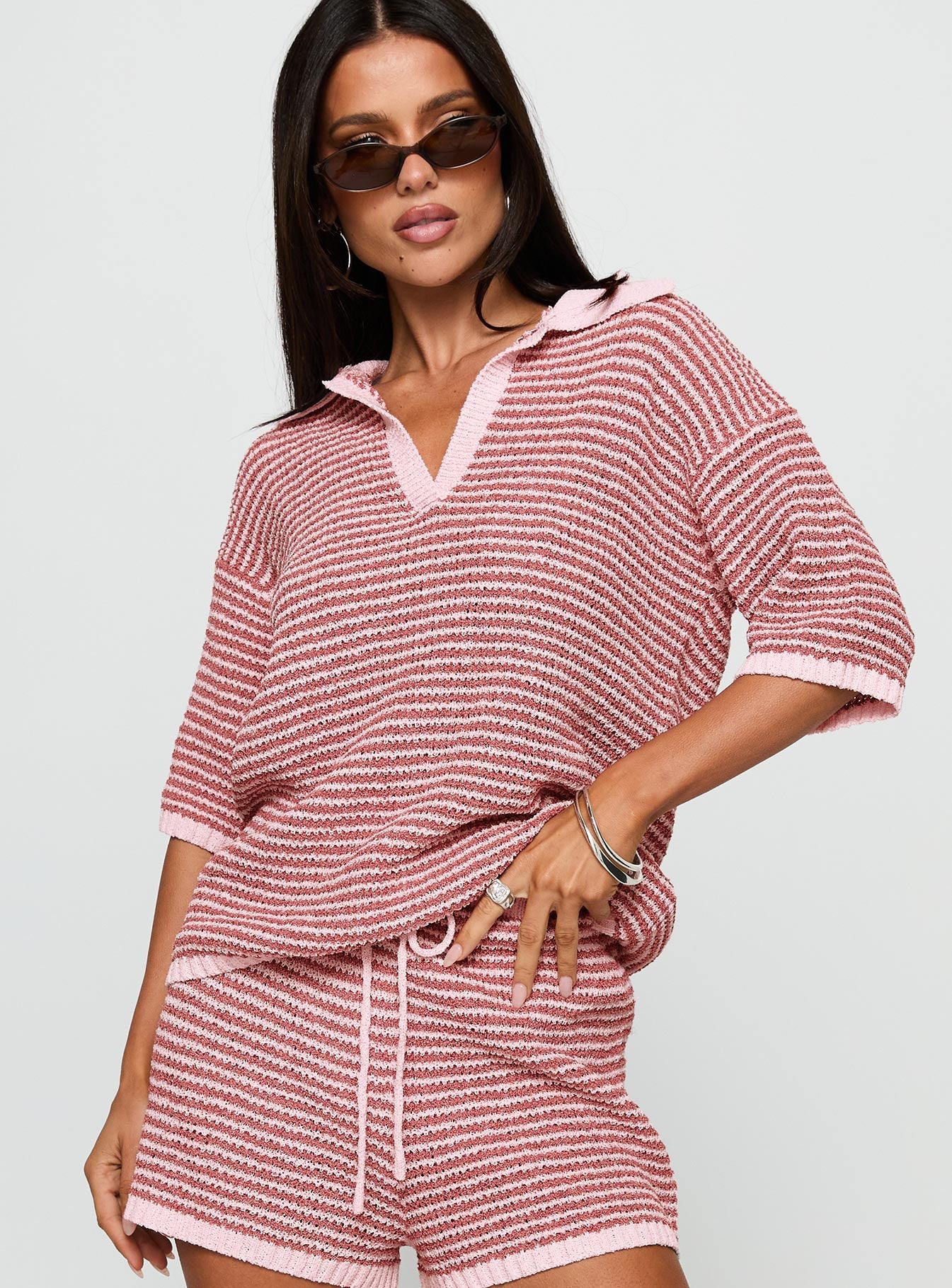 Veloria Collared Top Pink Stripe