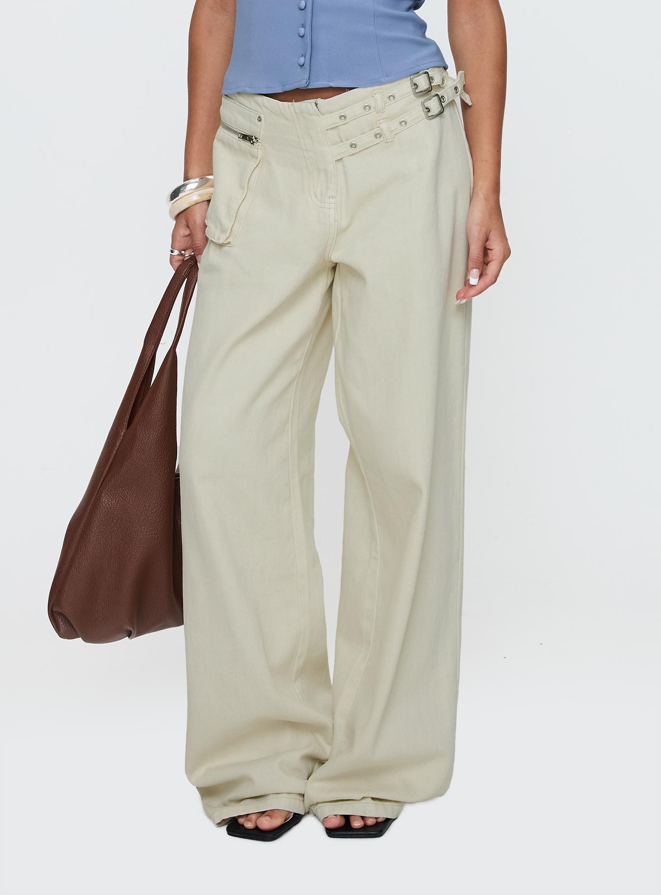 Paltrow Mid Rise Wide Leg Cargo Jeans Cream