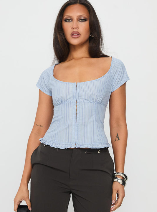 Nymera Short Sleeve Blouse Top Blue Stripe