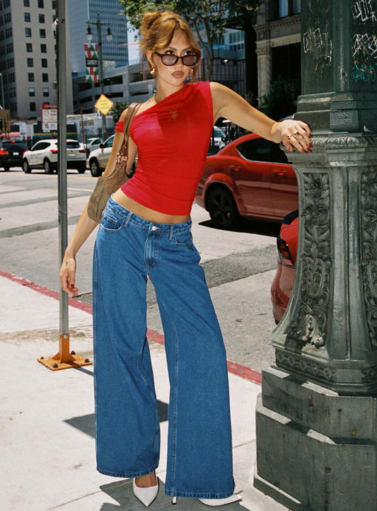 Ramos Low Rise Wide Leg Jeans Mid Blue Wash