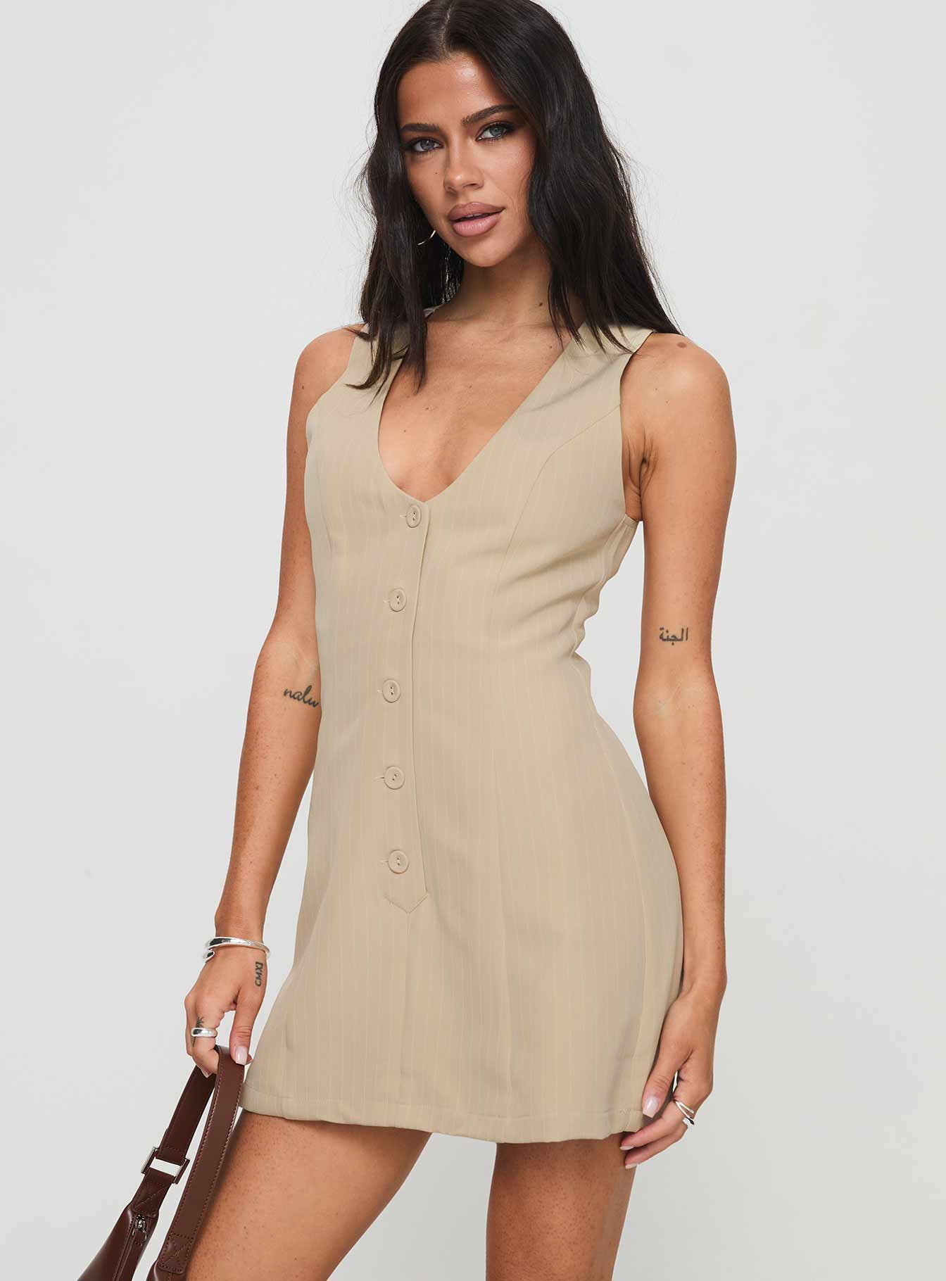 Damico Romper Beige Pinstripe