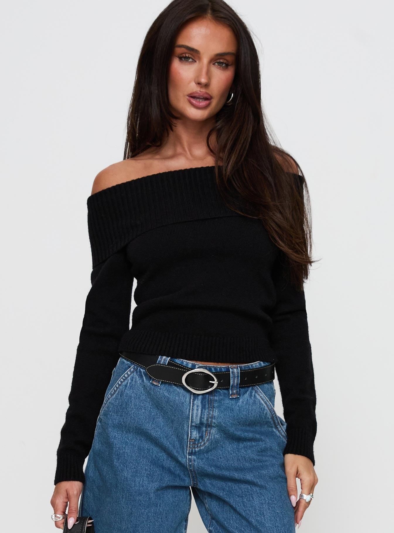 One For Me Off The Shoulder Long Sleeve Sweater Black