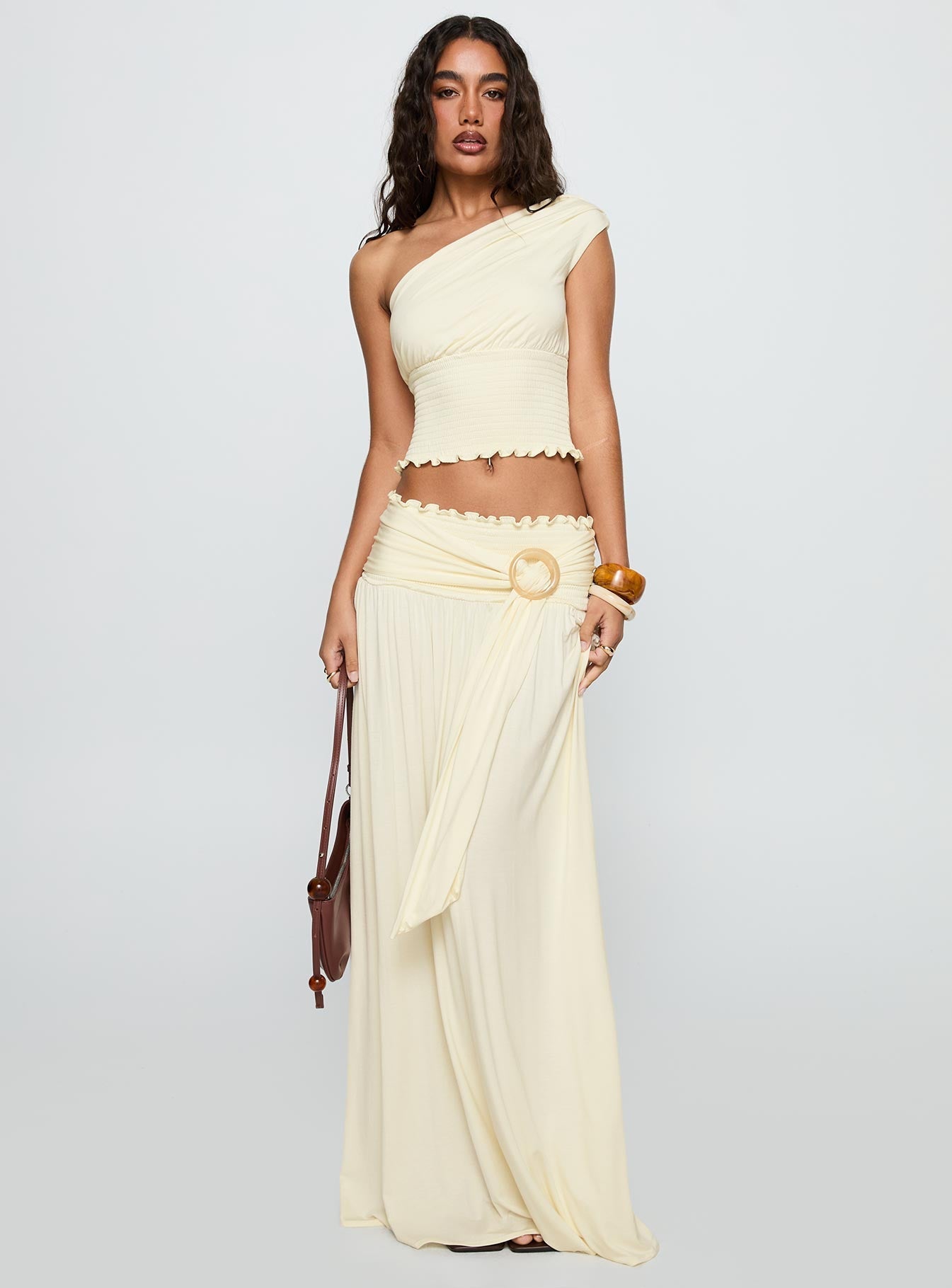 Full Orbit Shirred Maxi Skirt Cream