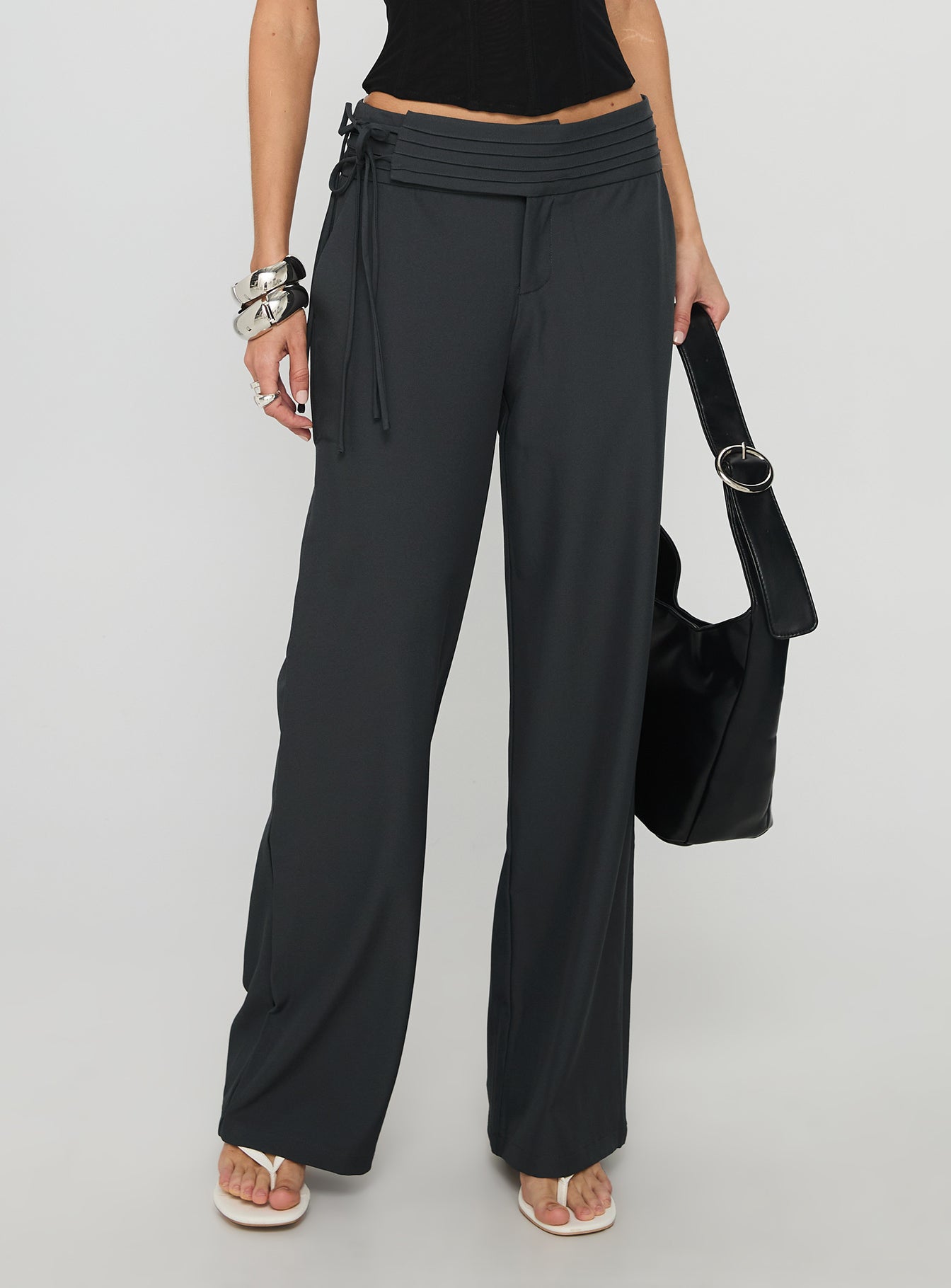 Good Riddance Pleat Tie Slouch Pants Charcoal
