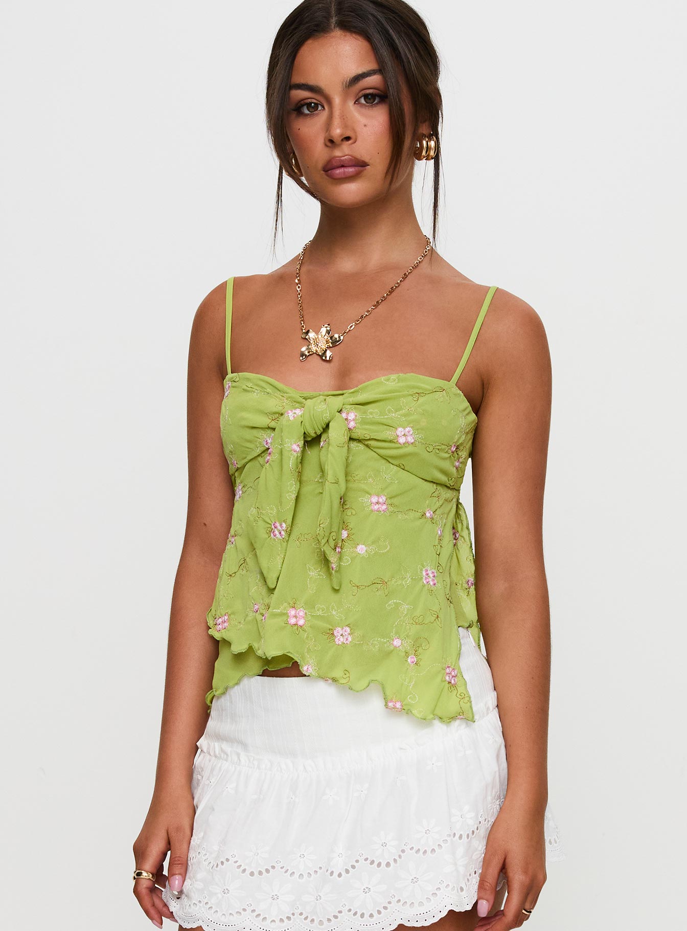 Paislie Mesh Top Sage Green