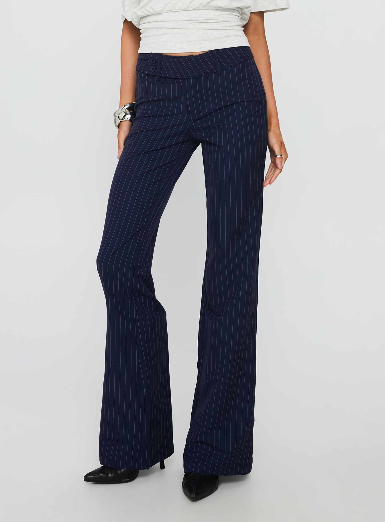 Kinkirk Flared Pants Navy Pinstripe