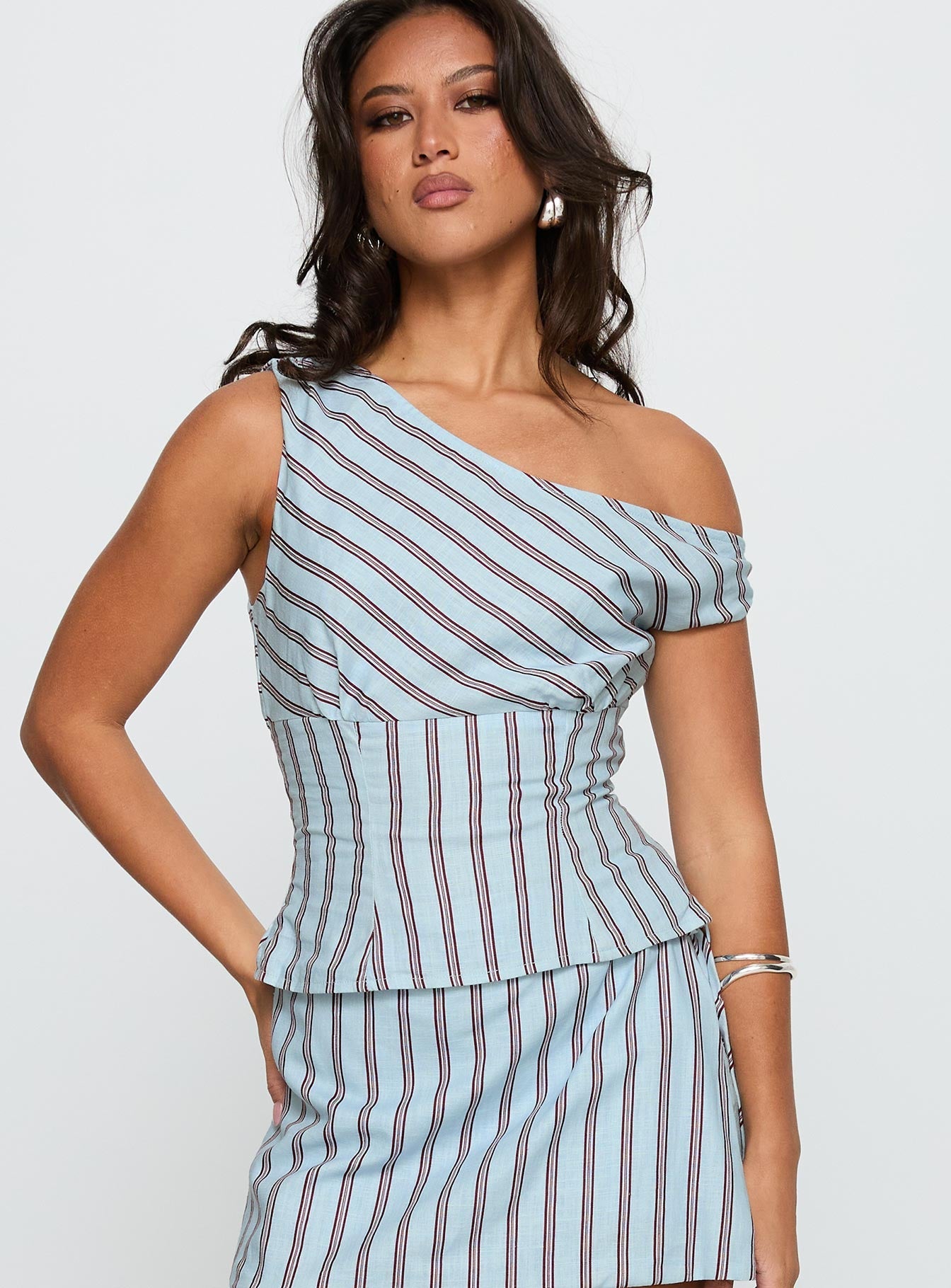 Del Rio Off The Shoulder Top Blue / Maroon