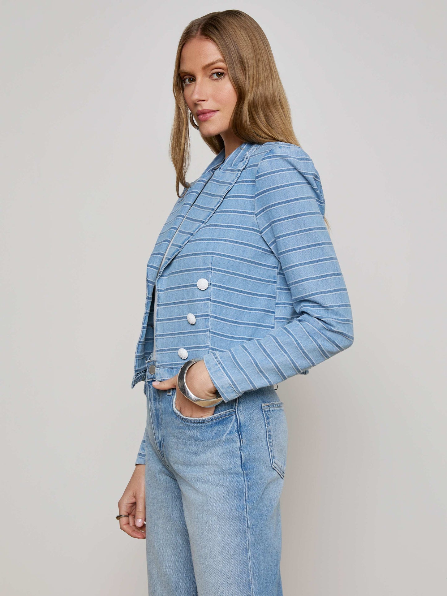 Dolly Striped Denim Blazer