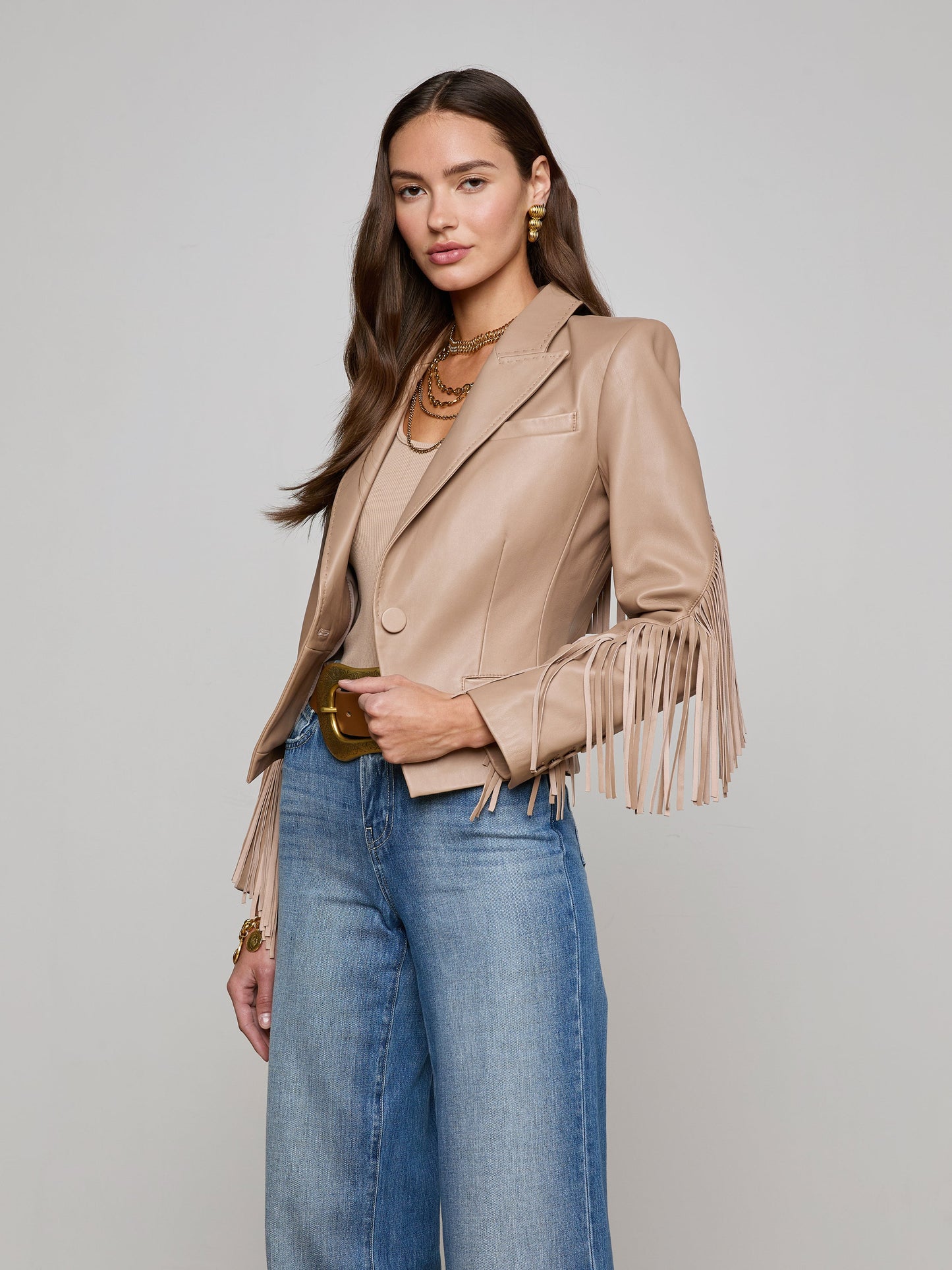Vashti Fringed Leather Blazer