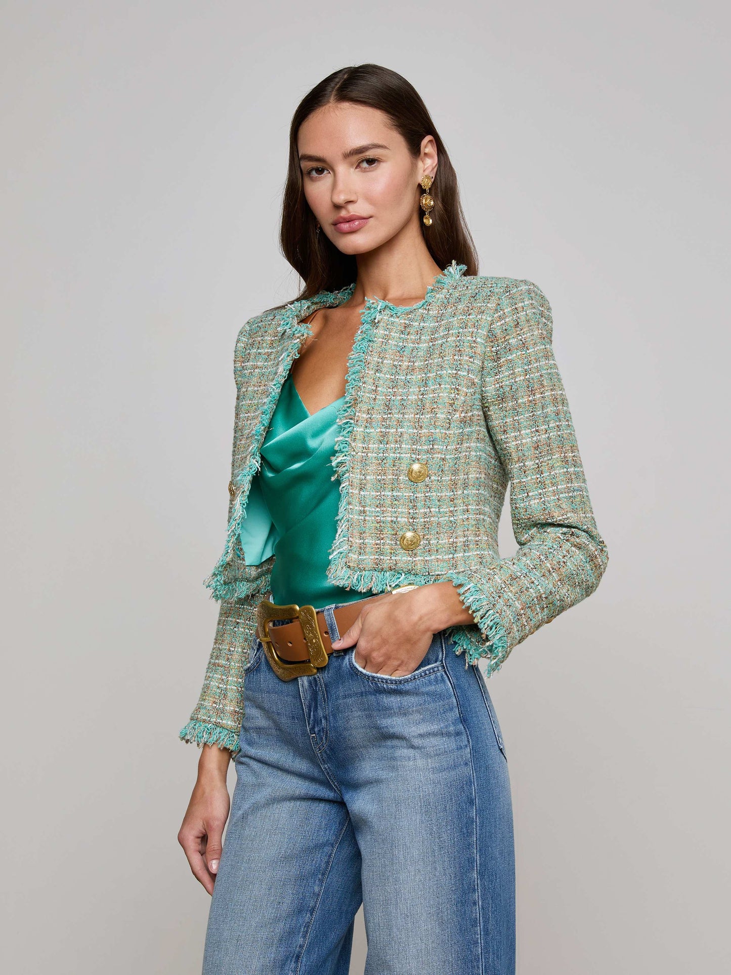 Clydie Cropped Tweed Jacket