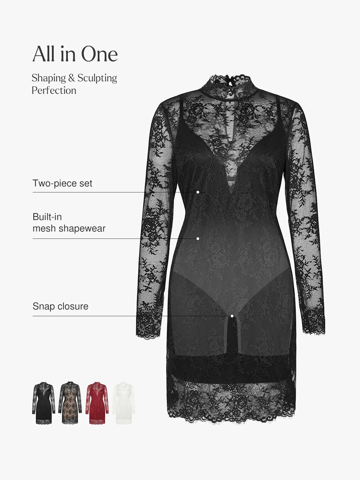 Shapewear Two-In-One Lace Overlay Sculpting Dress