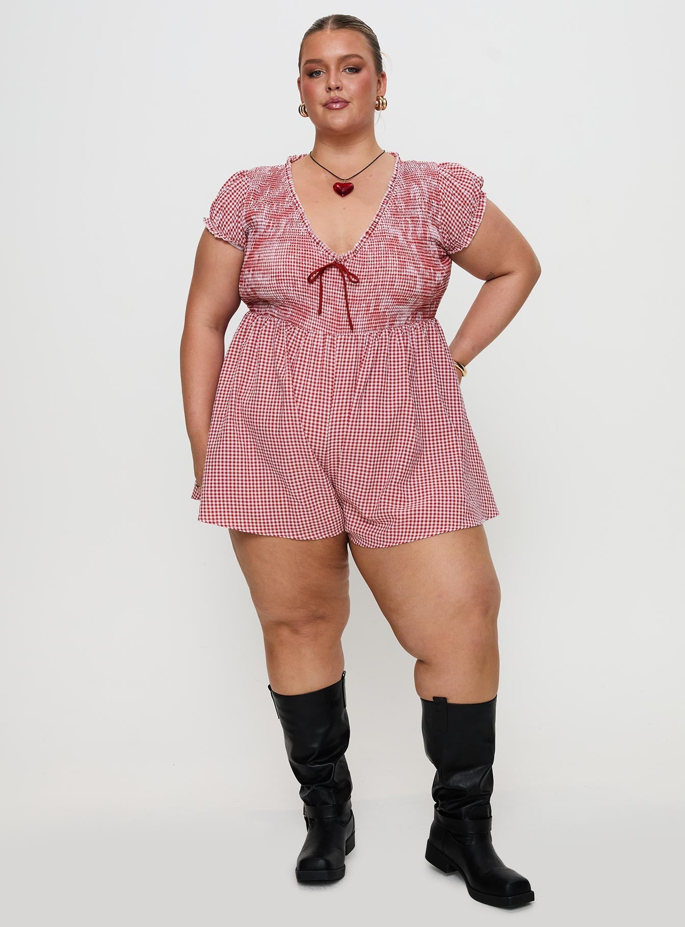 Wescott Gingham Playsuit Red / White Curve