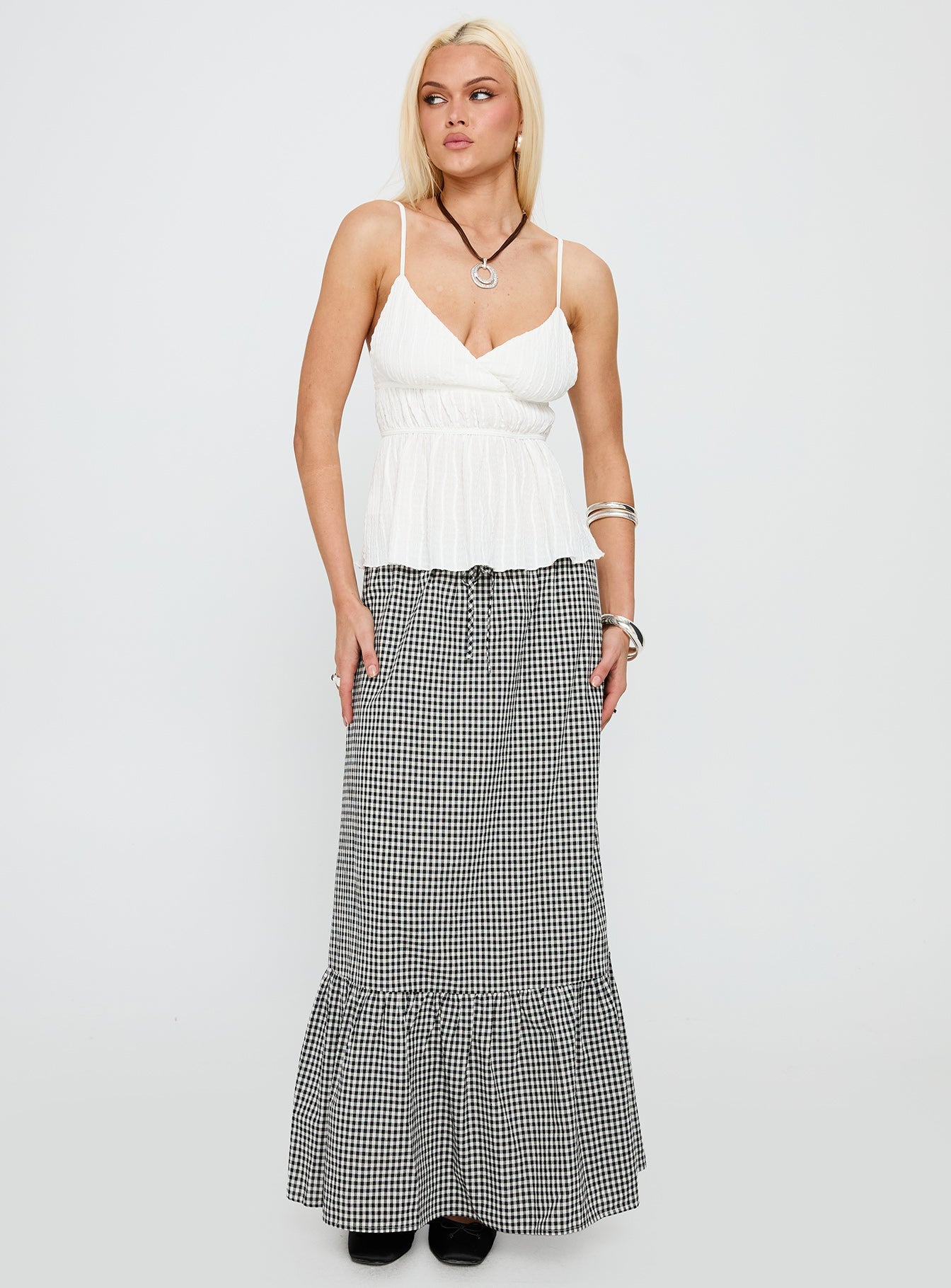 Modern Girl Maxi Skirt Black / White Gingham