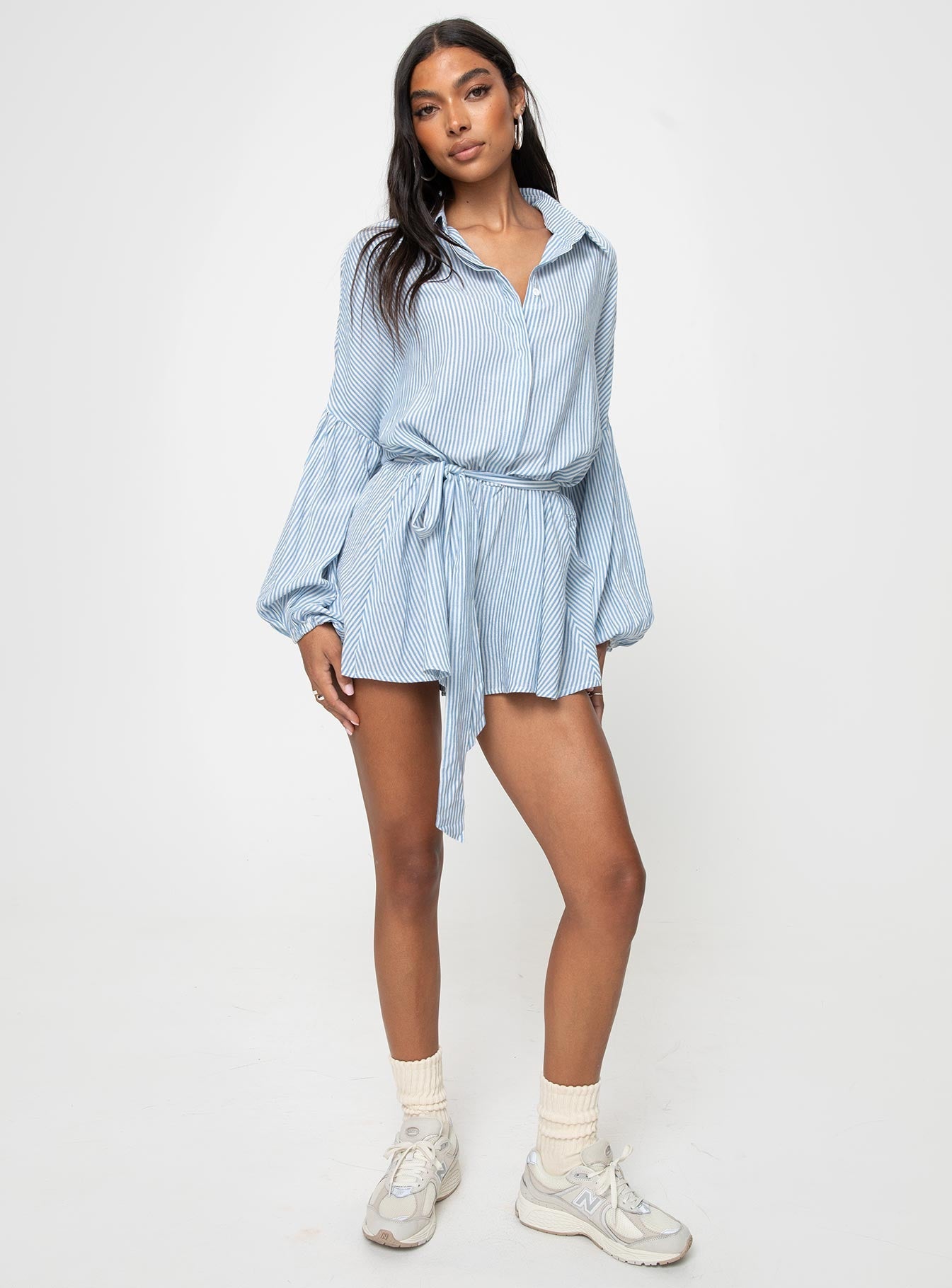 Megz Long Sleeve Romper Blue