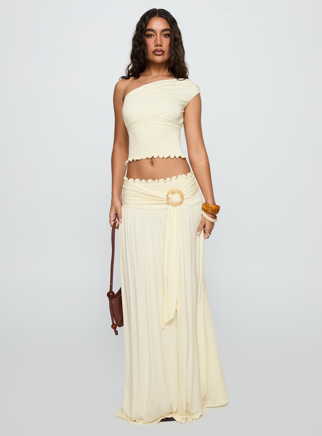 Full Orbit Shirred Maxi Skirt Cream
