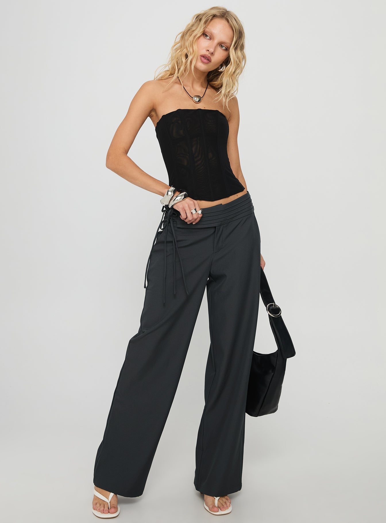 Good Riddance Pleat Tie Slouch Pants Charcoal