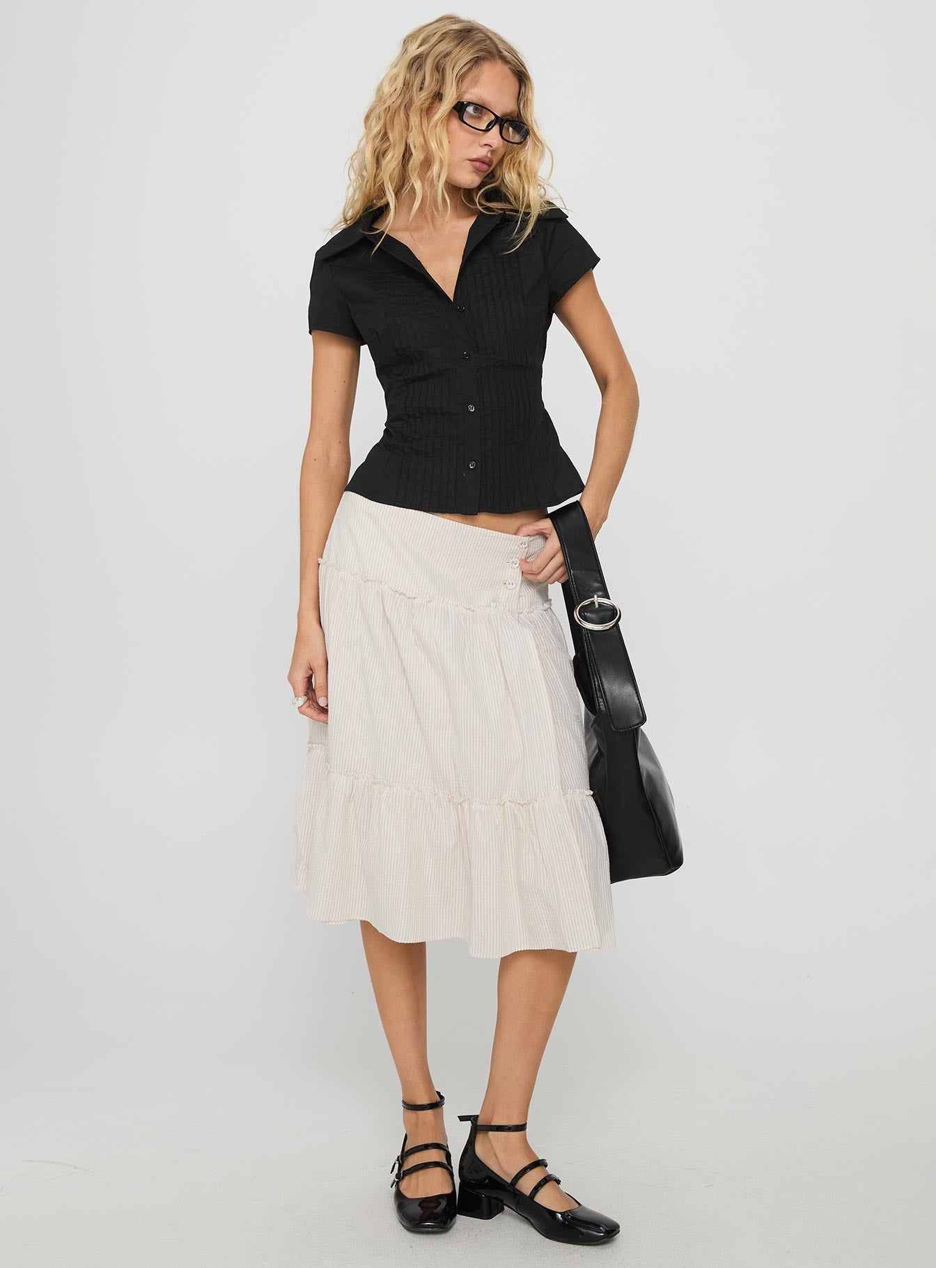 Cascades Low Rise Midi Skirt Beige / White Stripe