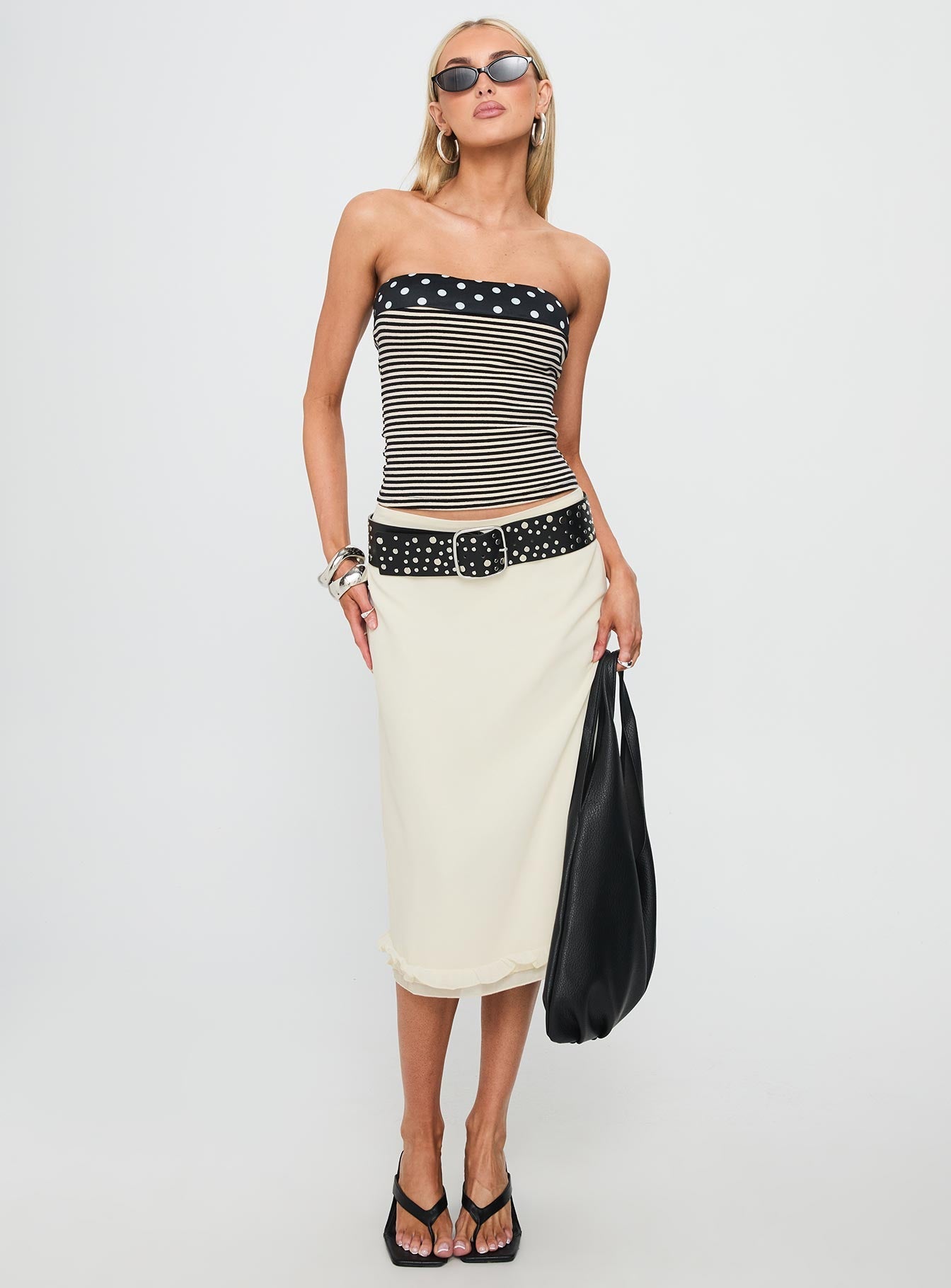 Rosette Frill Midi Skirt Cream