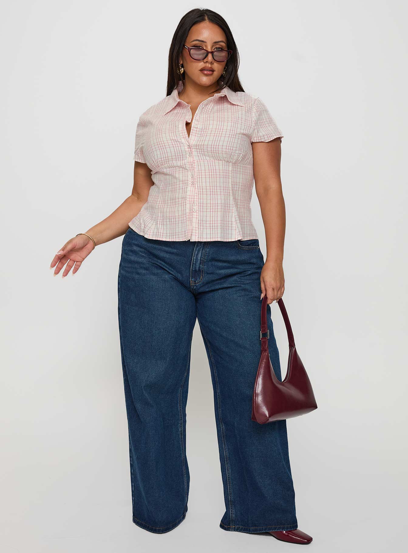 Cottesloe Blouse Top Pink Check Curve