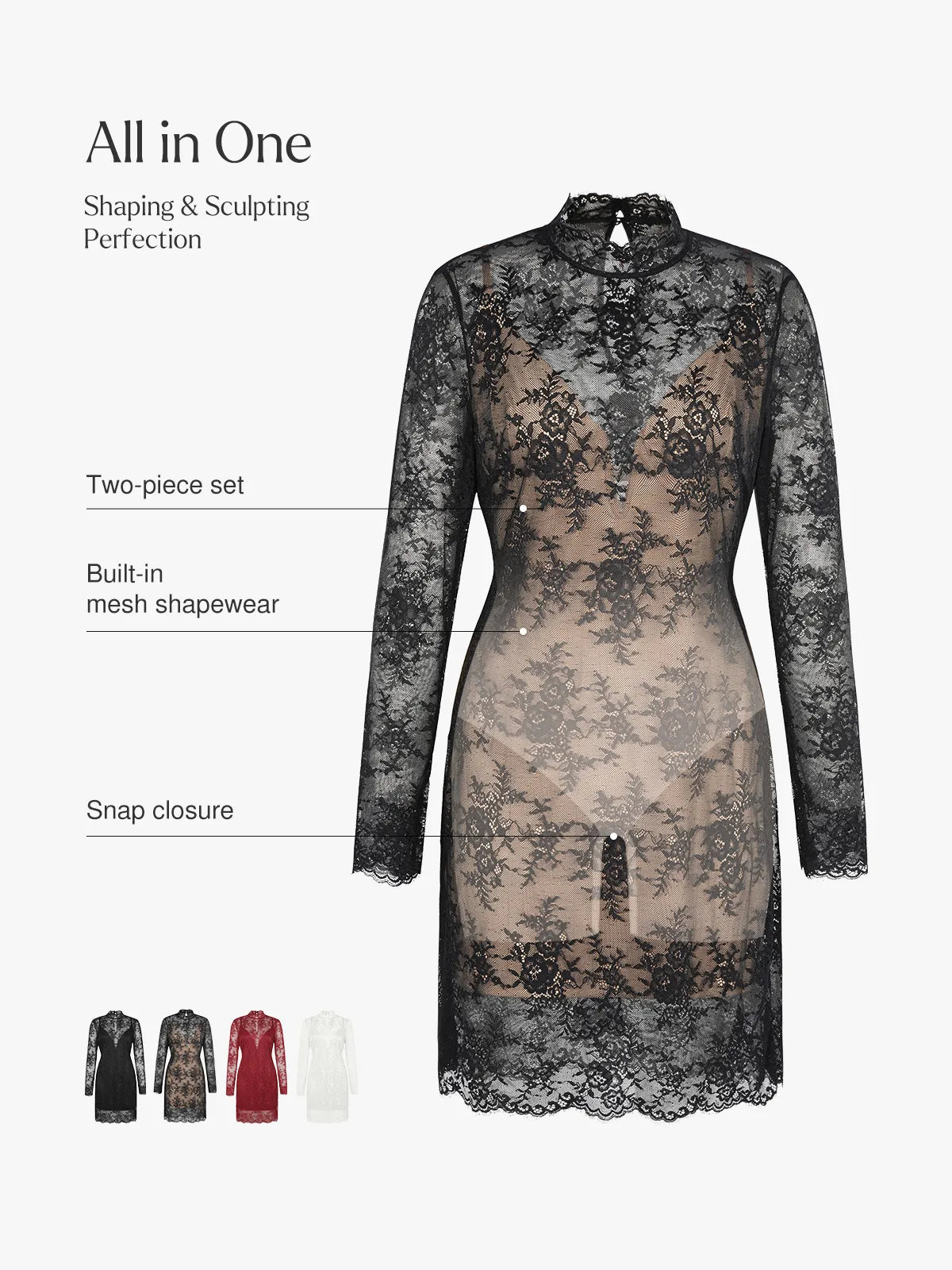 Shapewear Two-In-One Lace Overlay Sculpting Dress