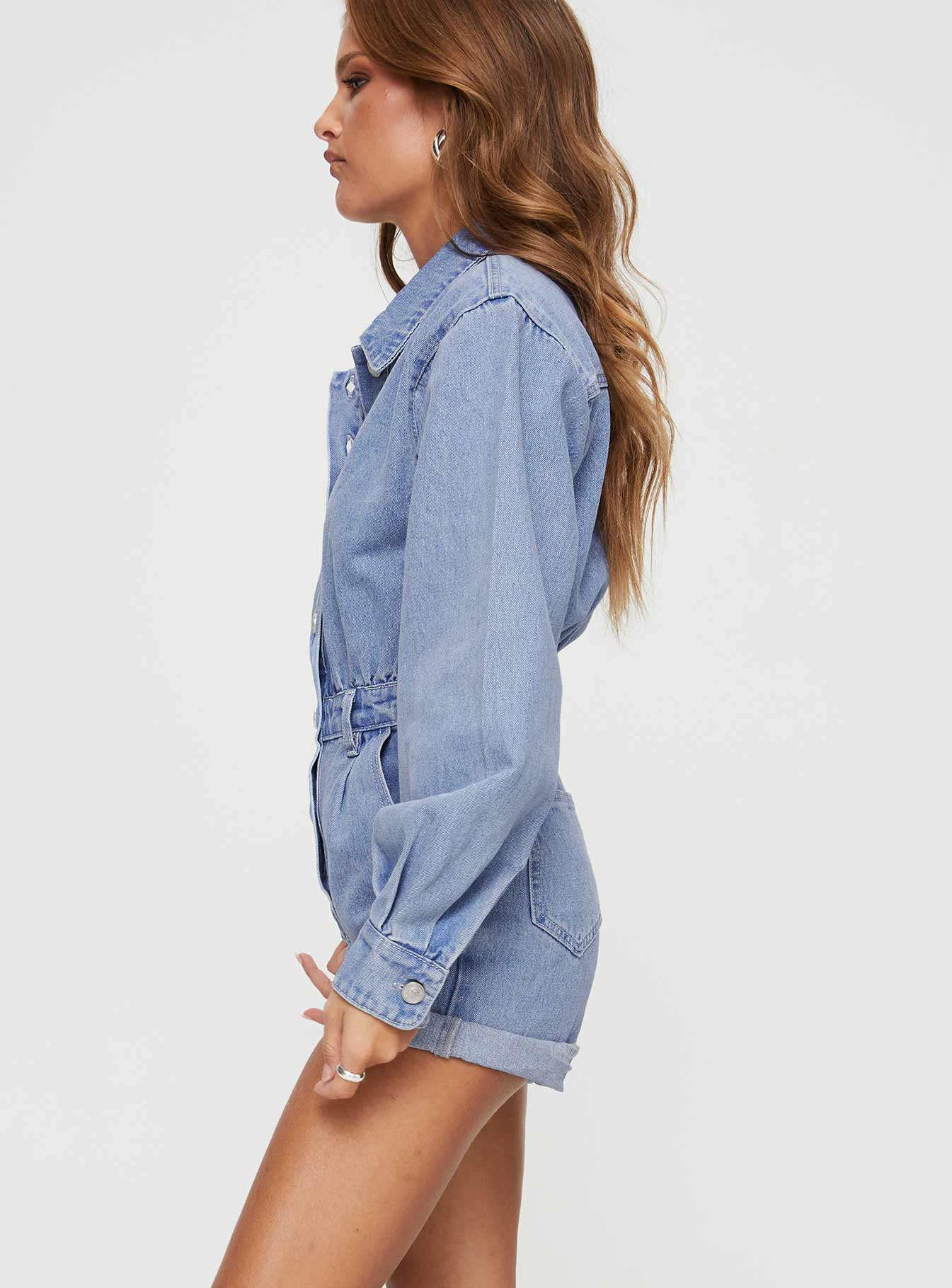Eisman Long Sleeve Denim Romper Blue