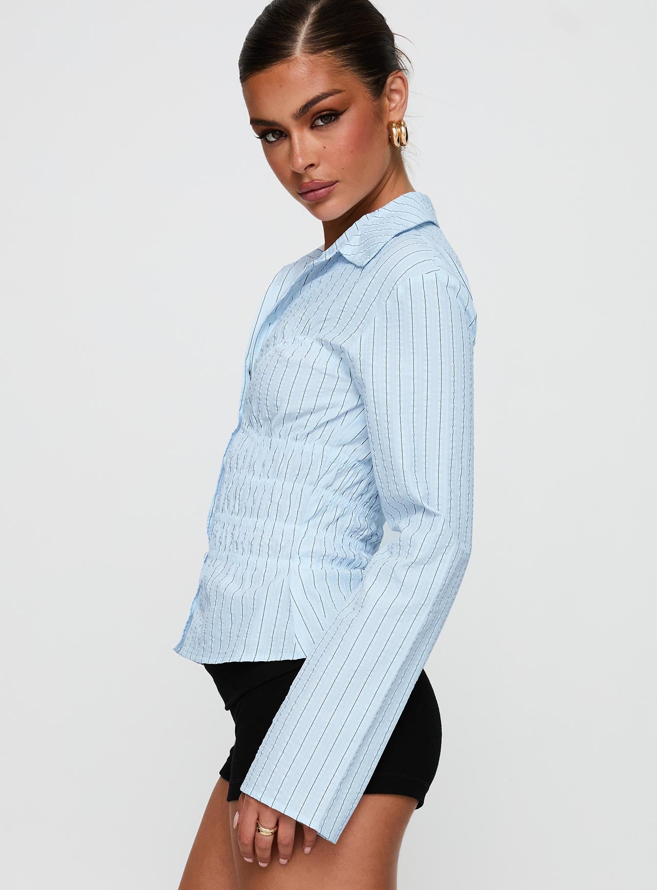 Liesel Shirred Long Sleeve Top Stripe