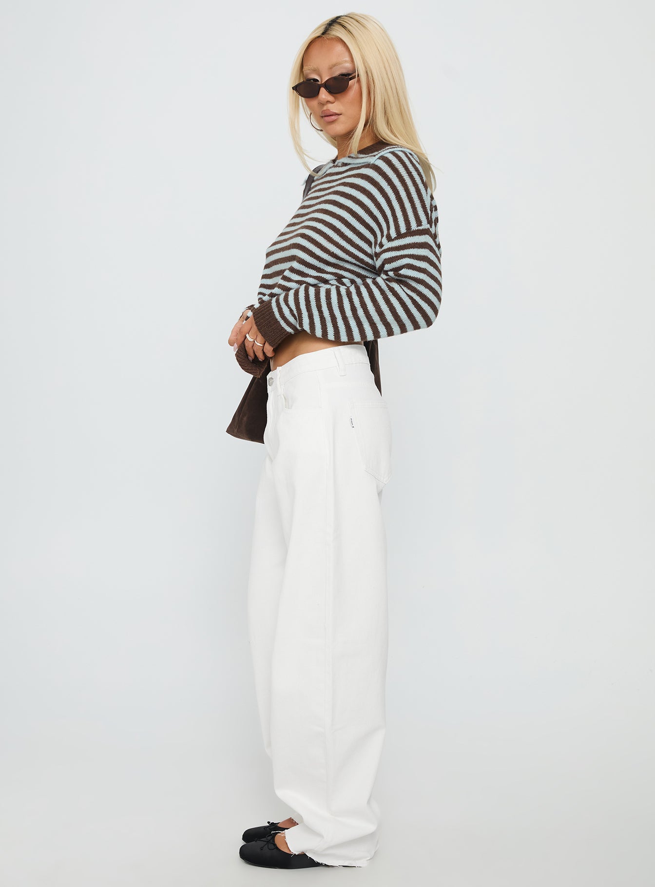 Kaio Mid Rise Barrel Leg Denim Jeans White