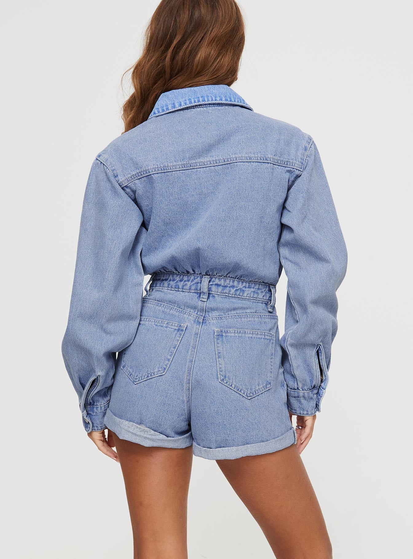 Eisman Long Sleeve Denim Romper Blue