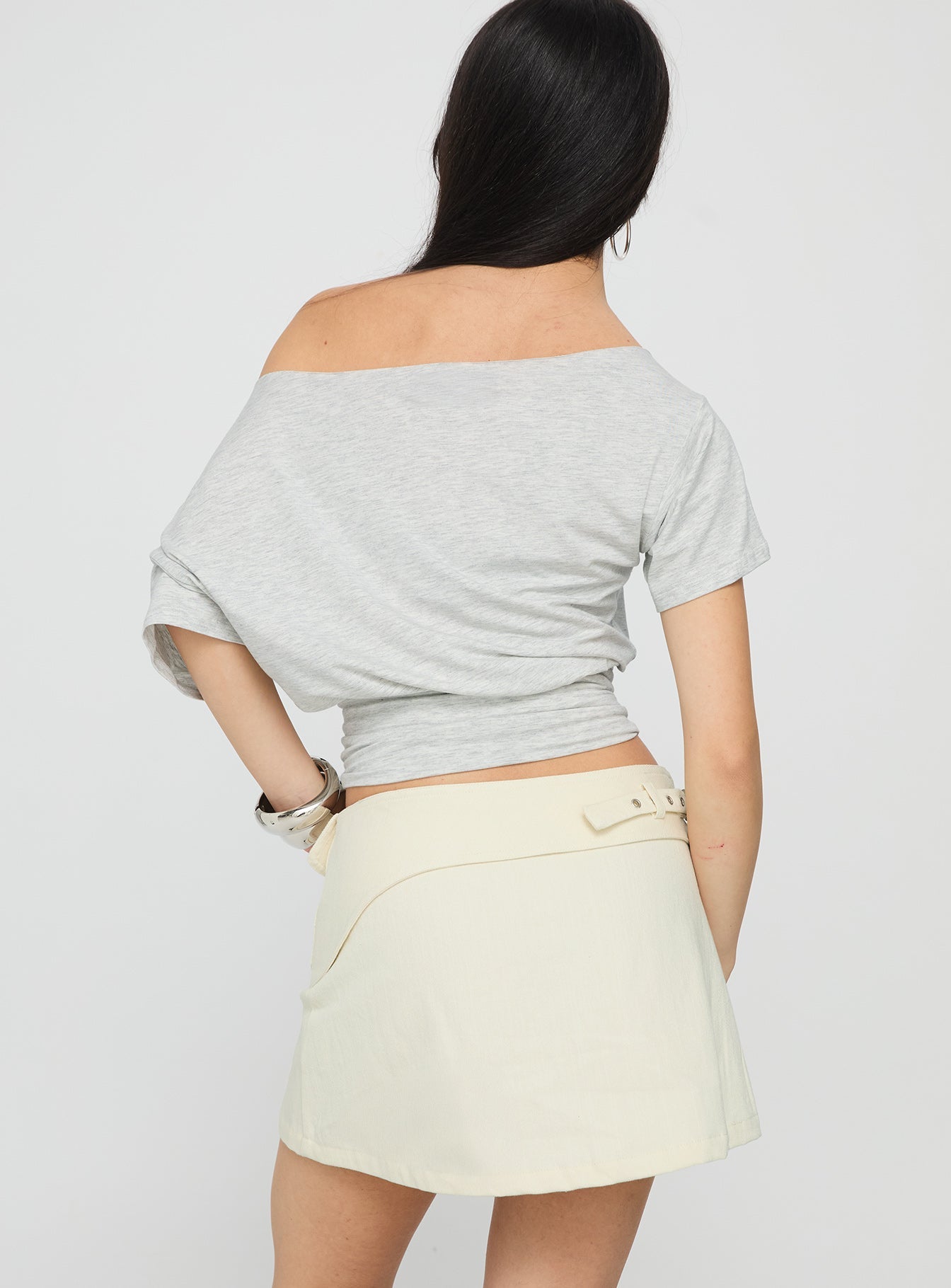 Supersonic Belted Denim Mini Skirt Ivory