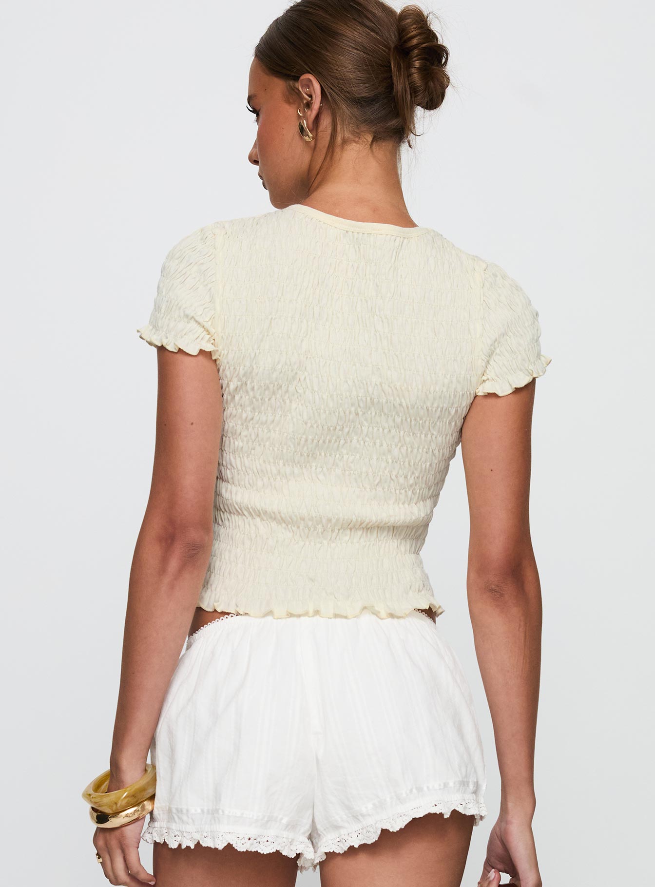 Ciao Bella Shirred Graphic Top Cream