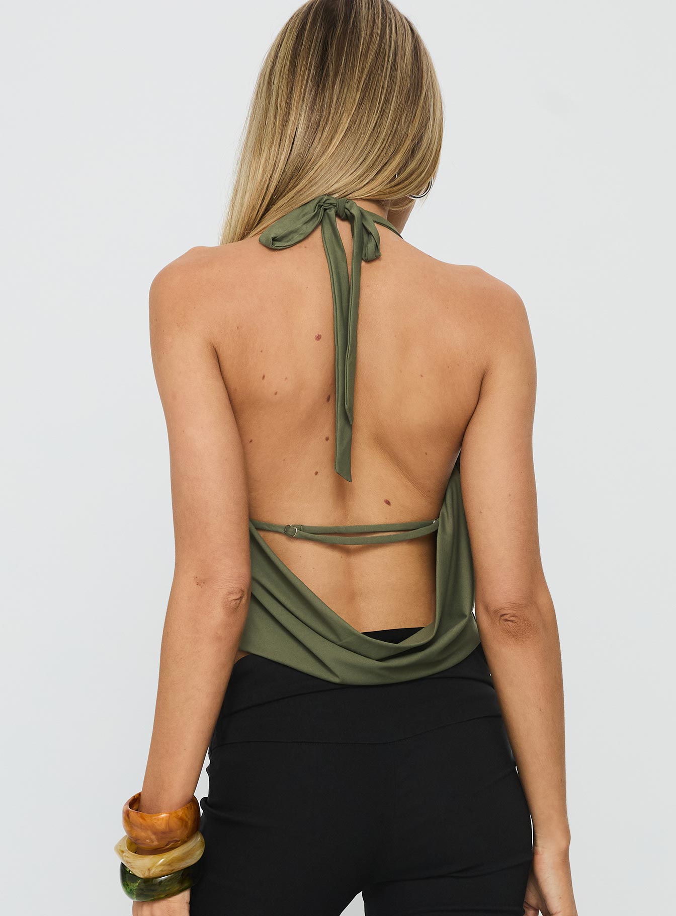 Carefree Days Jersey Cowl Neck Top Khaki