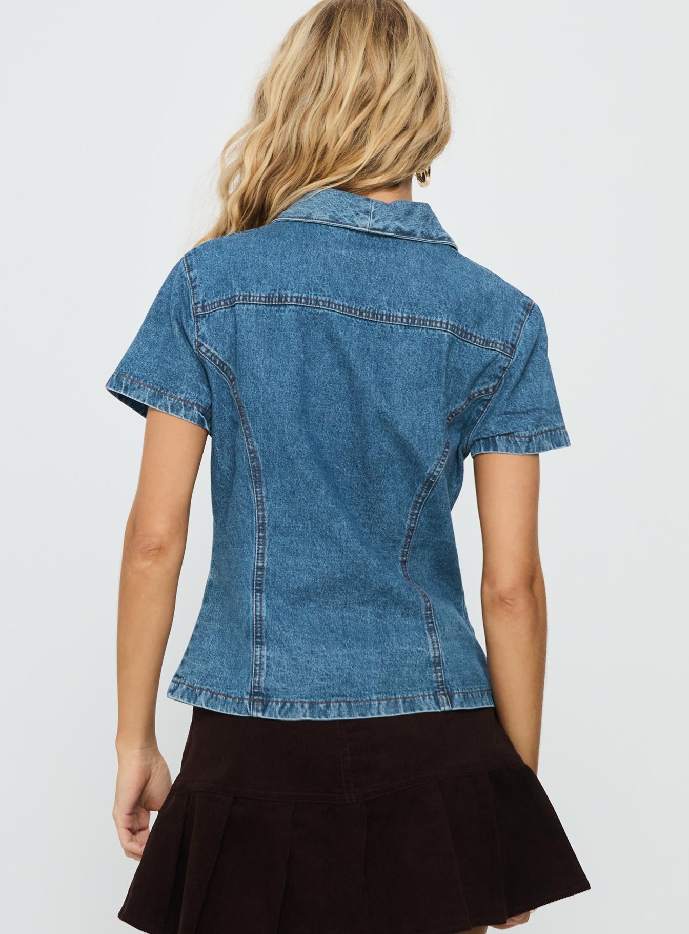 Ellix Button Up Top Blue Denim