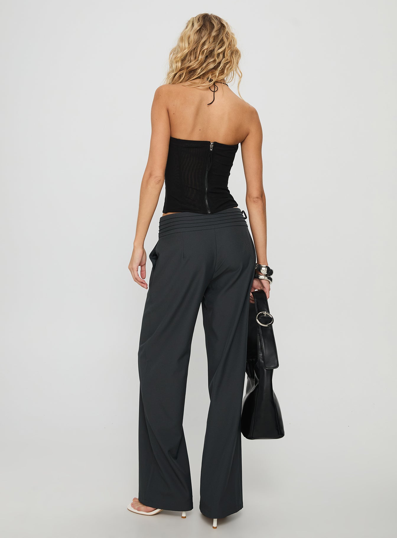Good Riddance Pleat Tie Slouch Pants Charcoal