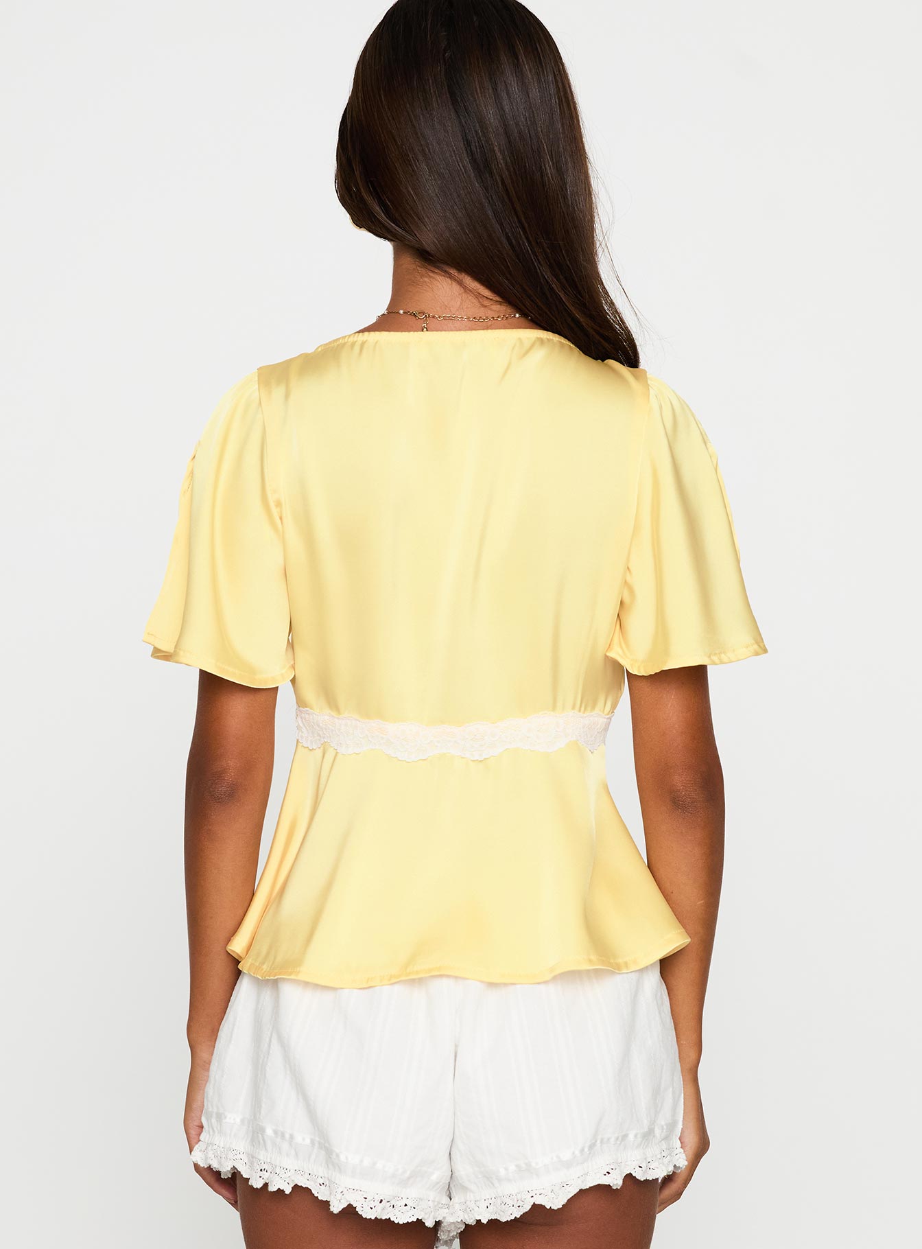 For The Summer Lace Trim Top Yellow