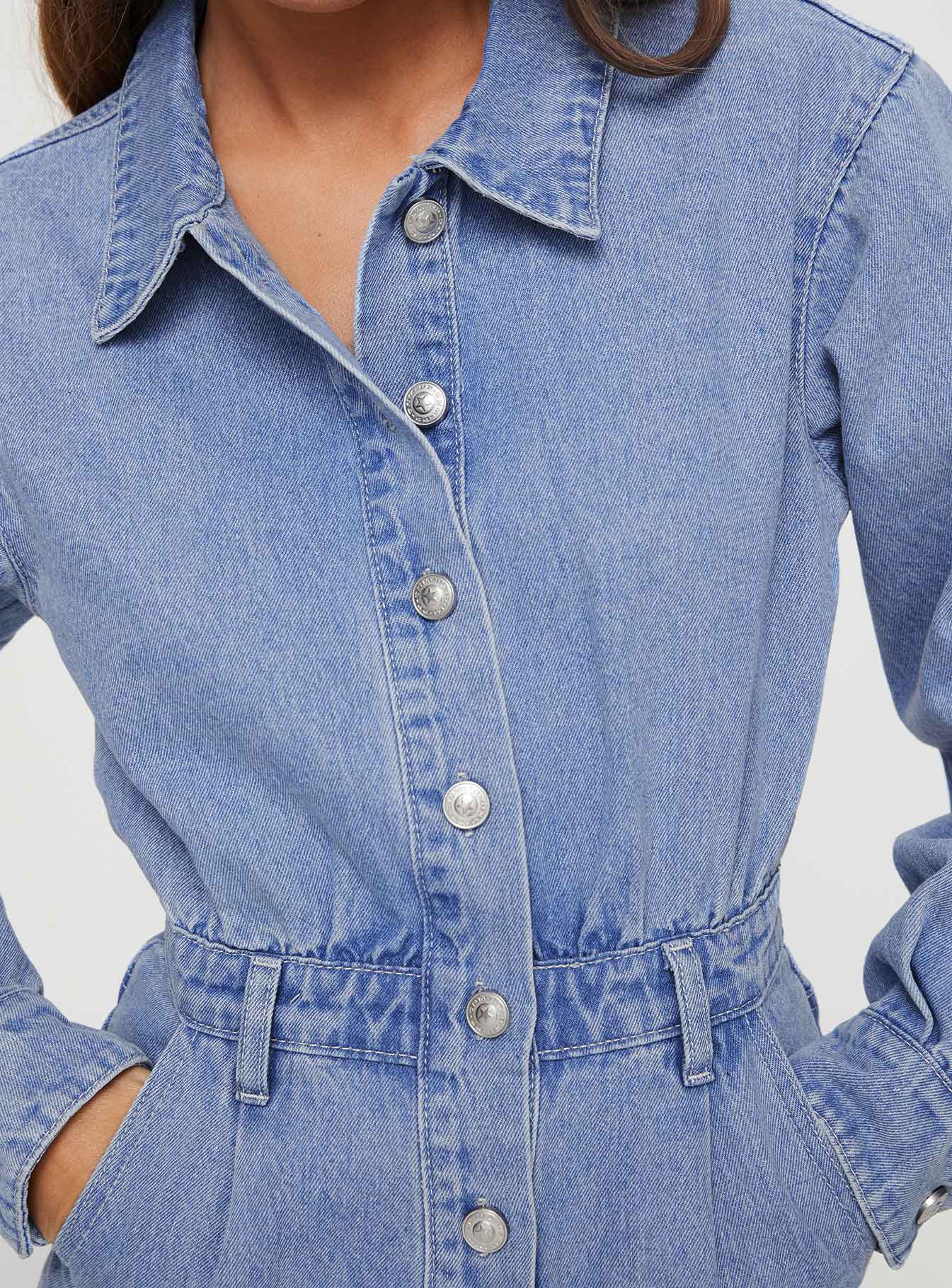 Eisman Long Sleeve Denim Romper Blue